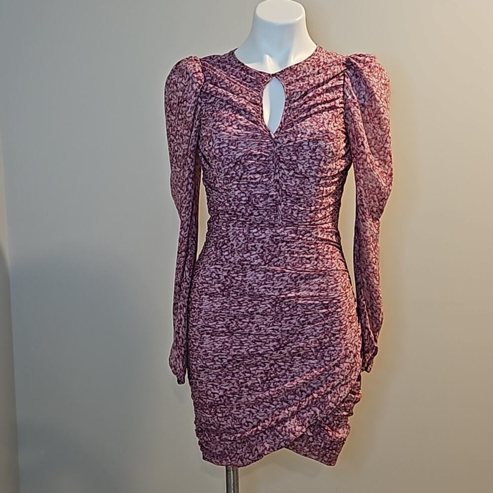 Bardot Charlotte Floral Ruched Crepe Bodycon Long Sleeve Dress Pink XS / 4